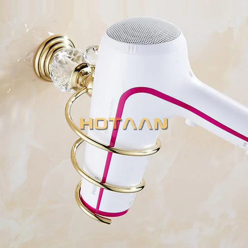 Estante de pared para baño DecorBites™ Crystal con soporte para secador de pelo, organizador y soporte en espiral.