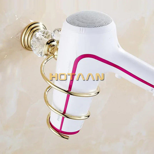 Estante de pared para baño DecorBites™ Crystal con soporte para secador de pelo, organizador y soporte en espiral.