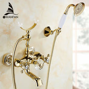 Grifo de bañera montado en la pared de latón dorado Decorbites™ con kit de ducha de mano
