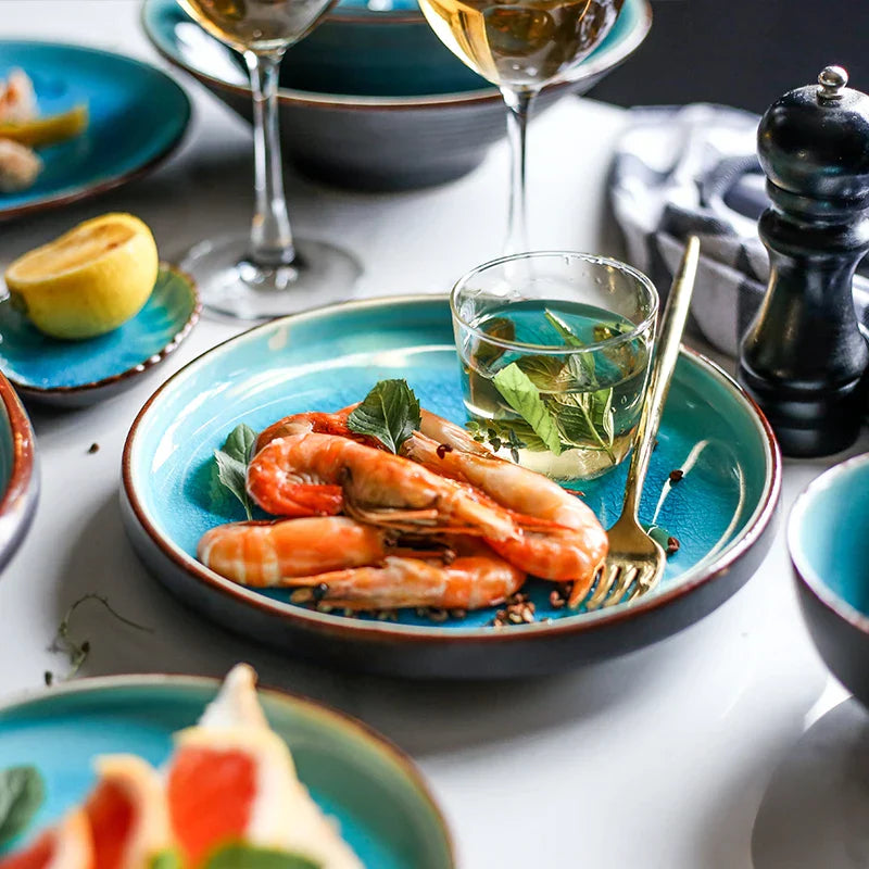 DecorBites™ Ice Cracking Glaze Ceramic Tableware Set - Blue Color