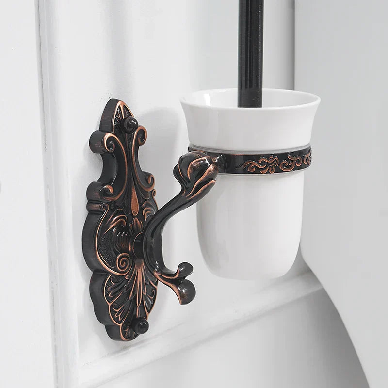 DecorBites™ Brass Wall Mounted Toilet Brush Holder Set Luxury Bathroom Accessories CleanWF-88809