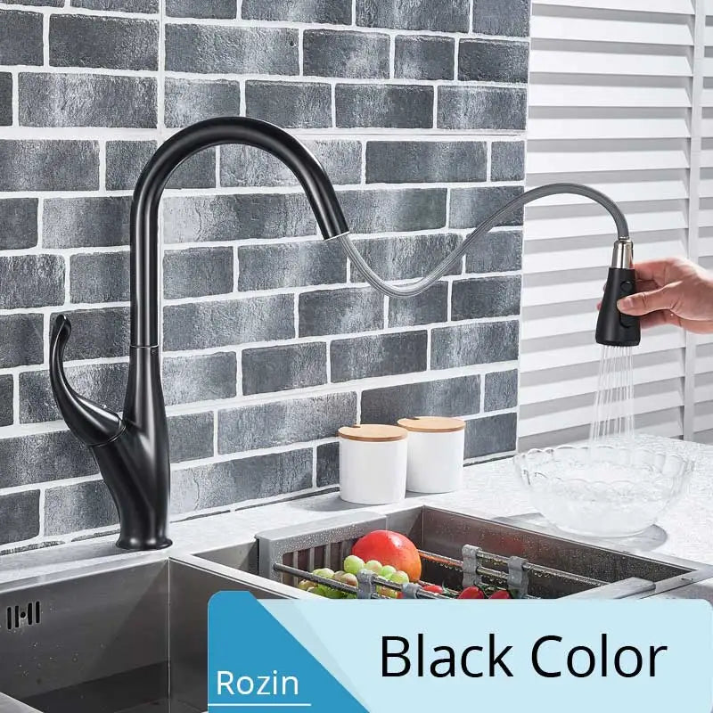 DecorBites™ Black Kitchen Faucet Pull Out Mixer with Single Handle and Stream Spray