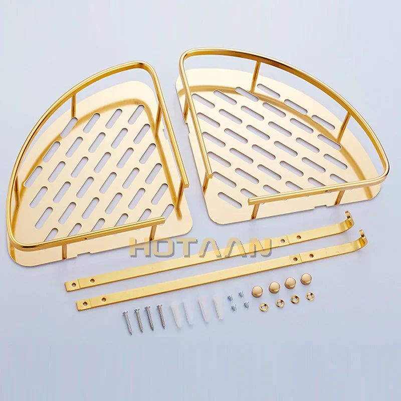 DecorBites™ Gold Aluminum Shower Shelf Basket Double Layer Holder Fashion YT-7026