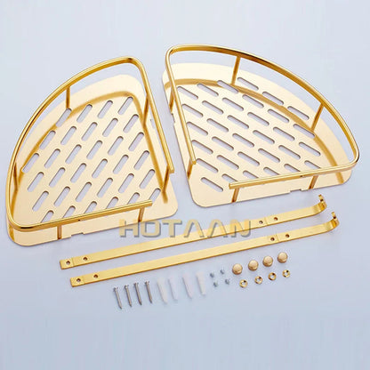 DecorBites™ Gold Aluminum Shower Shelf Basket Double Layer Holder Fashion YT-7026