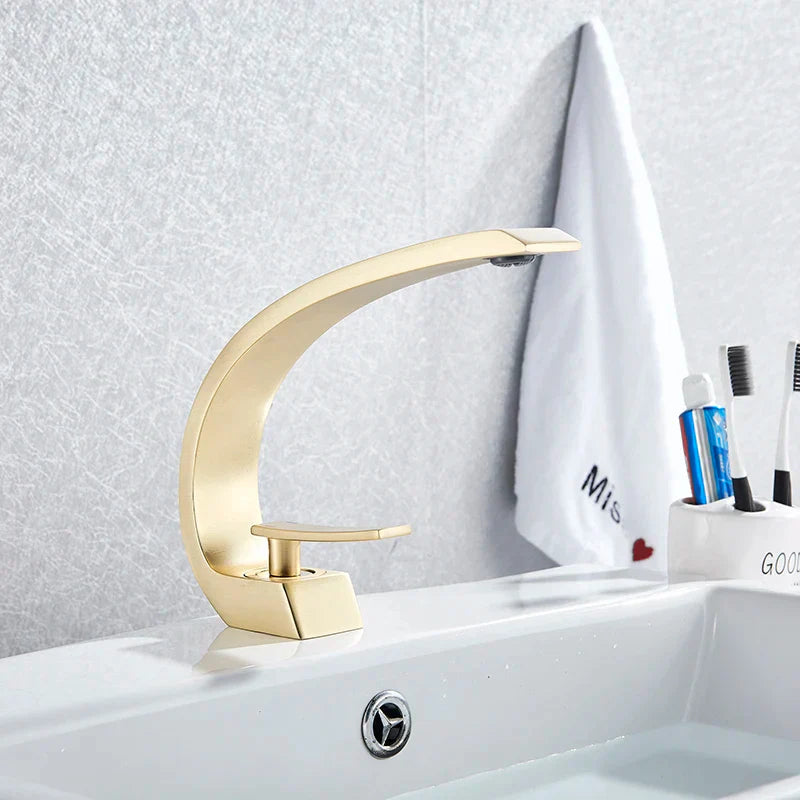 DecorBites™ Brushed Gold Basin Faucet, Deck Mounted Wash Basin Mixer for Bathroom