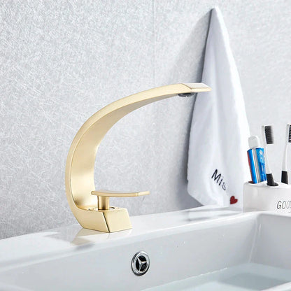 DecorBites™ Brushed Gold Basin Faucet, Deck Mounted Wash Basin Mixer for Bathroom