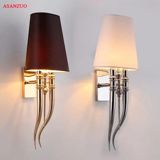 DecorBites™ Iron Claw Horn Wall Sconce with Cloth Lampshade for Bedroom and Living Room