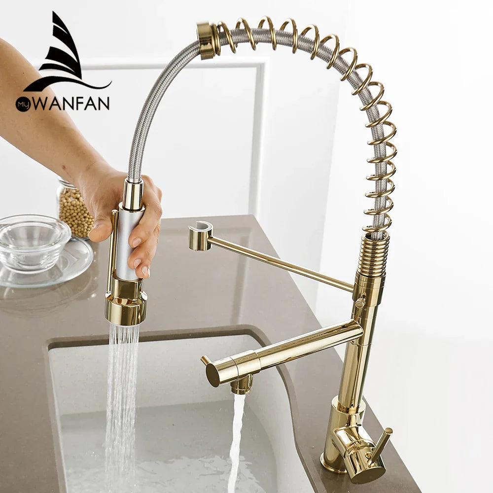Grifo de cocina DecorBites™ Gold Spring Spout - Grifo mezclador extraíble