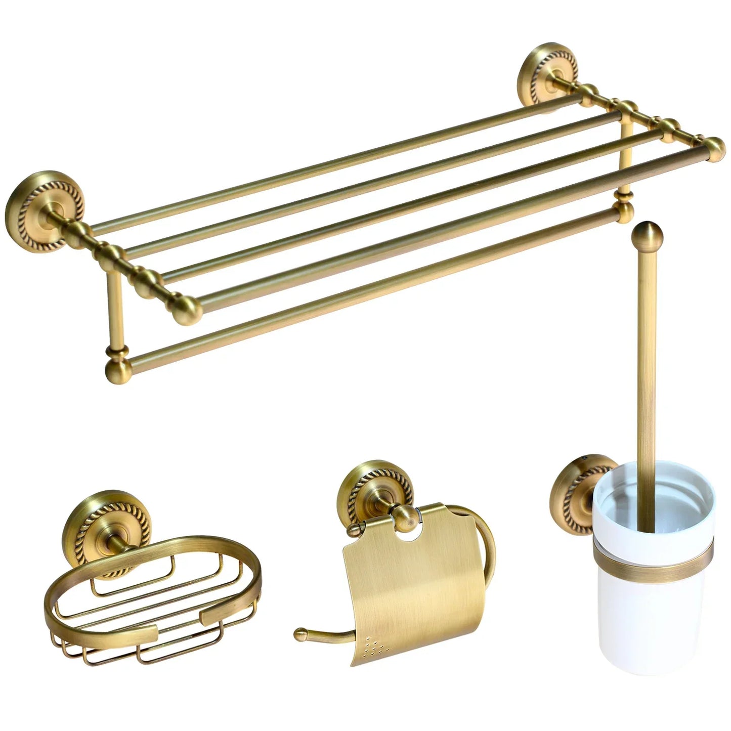 مجموعة أدوات الحمام النحاسية العتيقة من ديكوربايتس™ - حامل صابون للمرحاض - ملحق
