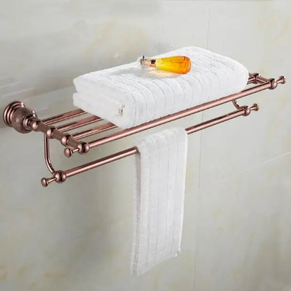 DecorBites™ Brass & Jade Rose Gold Bathroom Set: Paper Holder, Towel Bar, Soap Basket