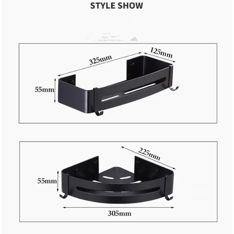 DecorBites™ Black Aluminum Wall Mounted Bathroom Corner Shelf for Bath and Kitchen Storage