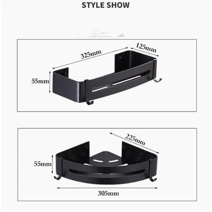 DecorBites™ Black Aluminum Wall Mounted Bathroom Corner Shelf for Bath and Kitchen Storage