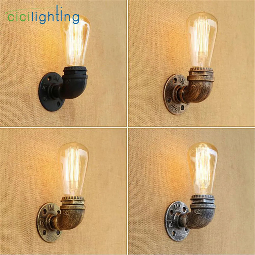 DecorBites™ Steampunk Loft Pipe Wall Lamp Black Brown Bronze Silver Industrial Lighting