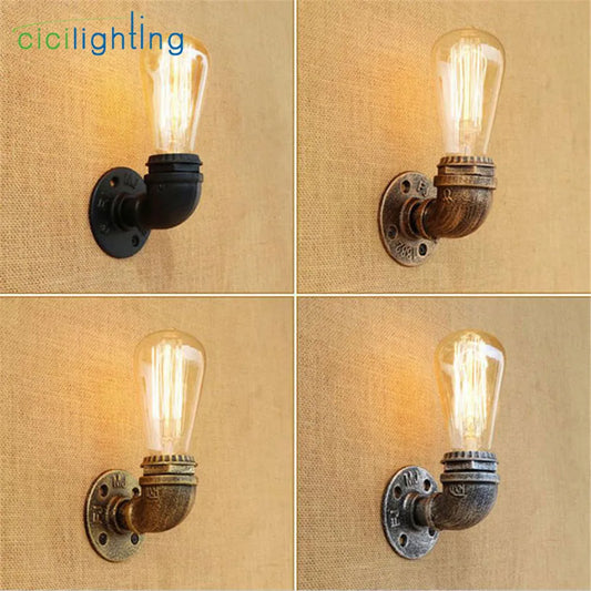 DecorBites™ Steampunk Loft Pipe Wall Lamp Black Brown Bronze Silver Industrial Lighting