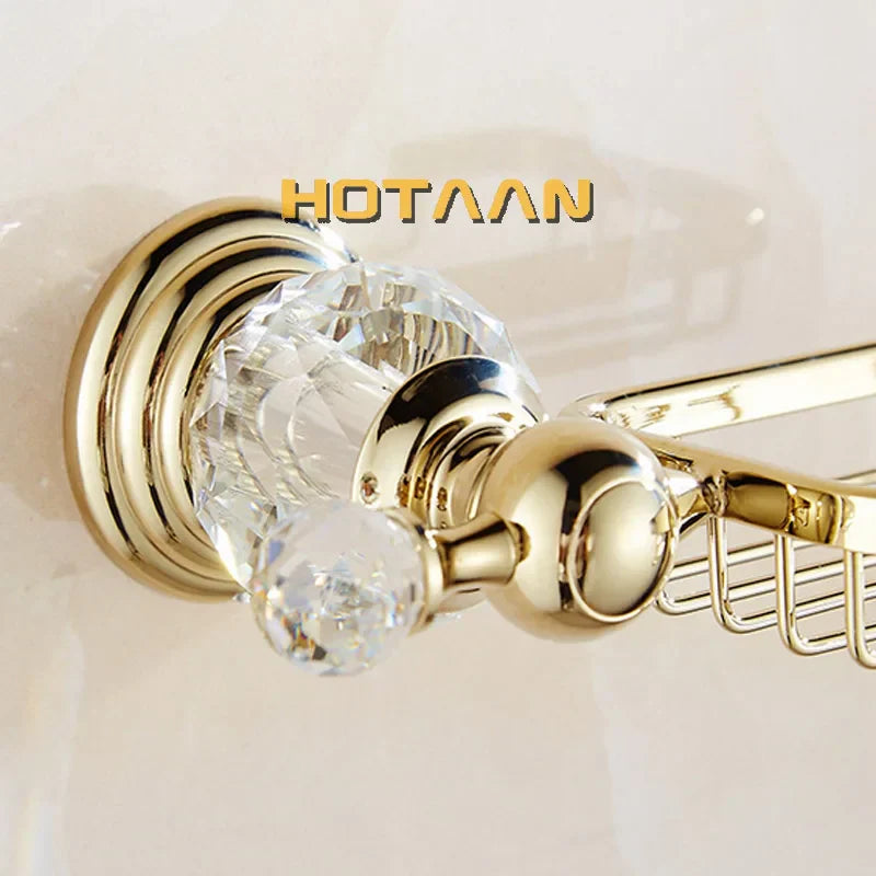 DecorBites™ Gold Crystal Brass Ceramics Bathroom Soap Holder Home Decor Enhance Bathroom Storage