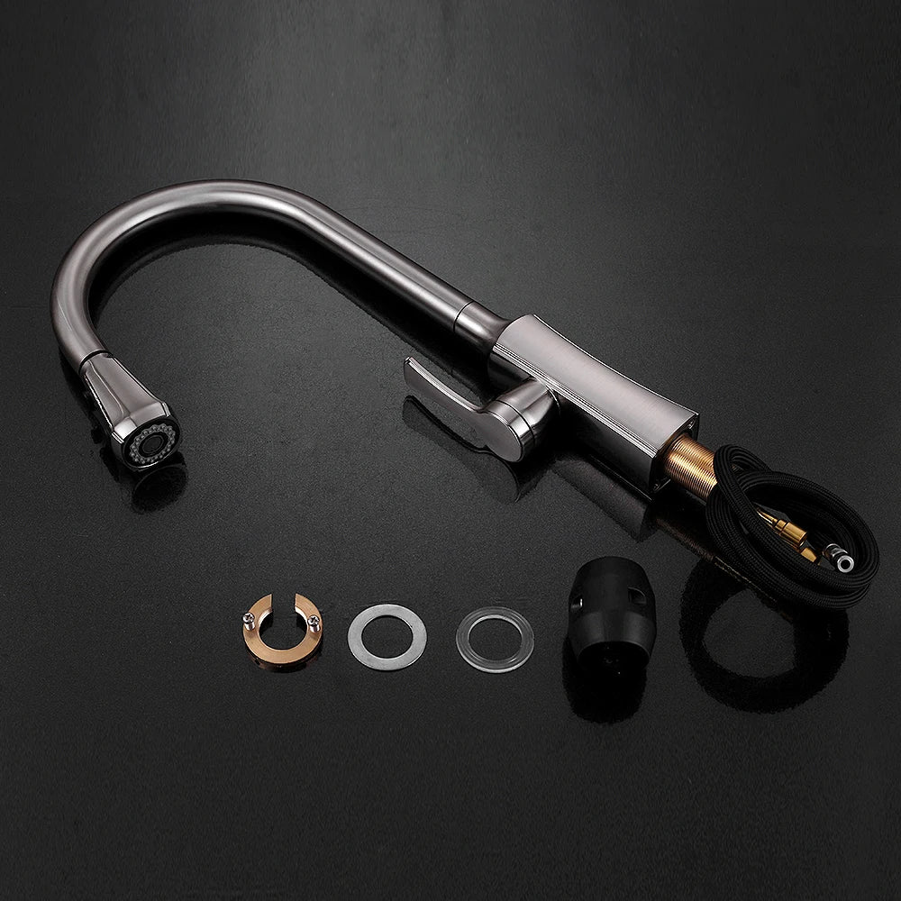 DecorBites™ Black Stream Handle Kitchen Faucet Tap Rotation Mixer Swivel Pull Out