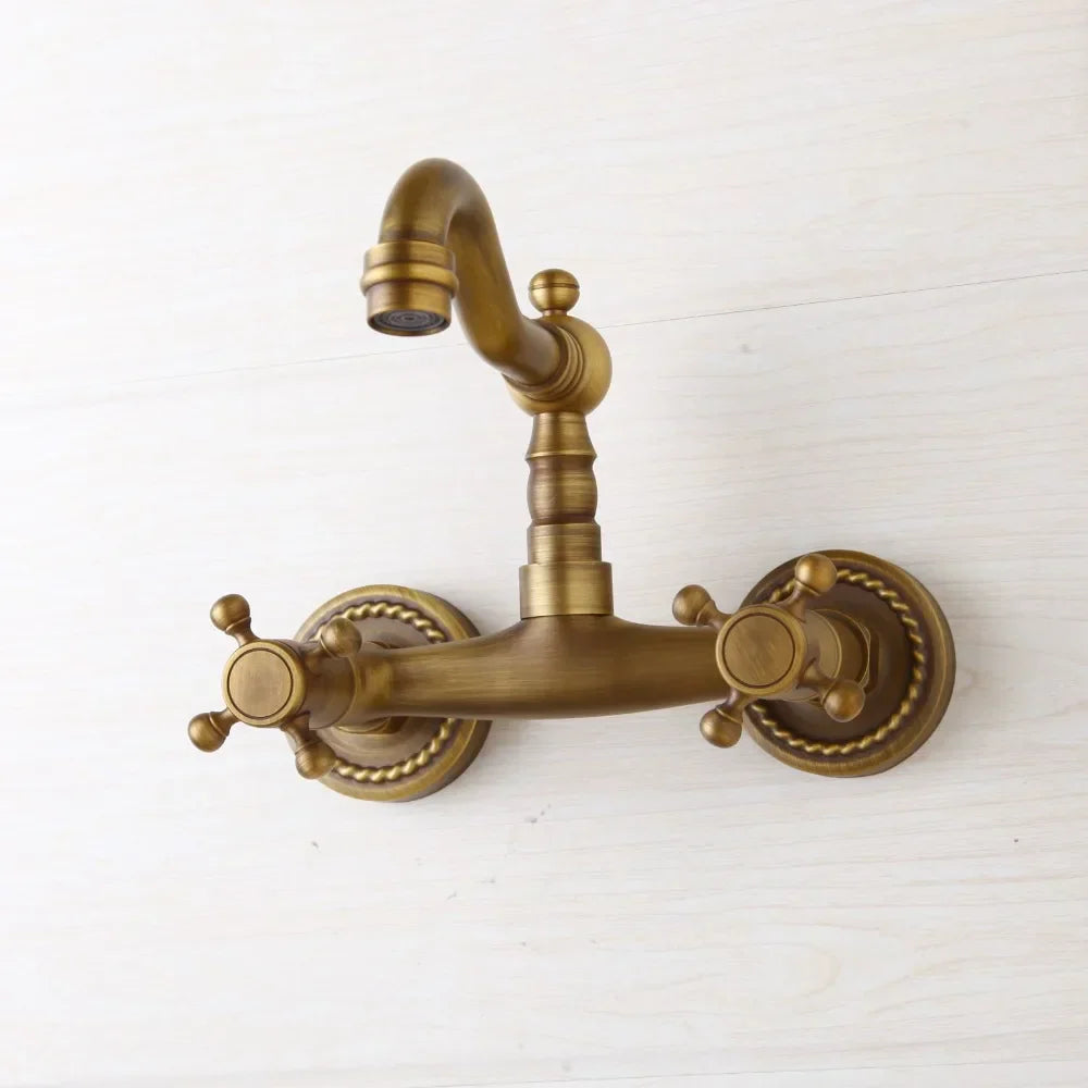 صنبور دش حائطي من DecorBites™ مصنوع من النحاس العتيق، صنبور خلاط ساخن وبارد