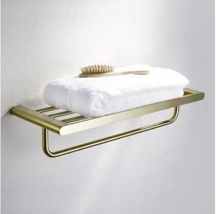DecorBites™ Brushed Gold Bathroom Hardware Set: Towel Rack, Paper Holder, Toilet Brush Holder, Hooks