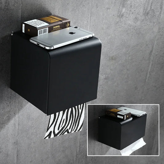 DecorBites™ Aluminum Black Bathroom Tissue Holder Wall-Mounted Toilet Paper Rack Stand