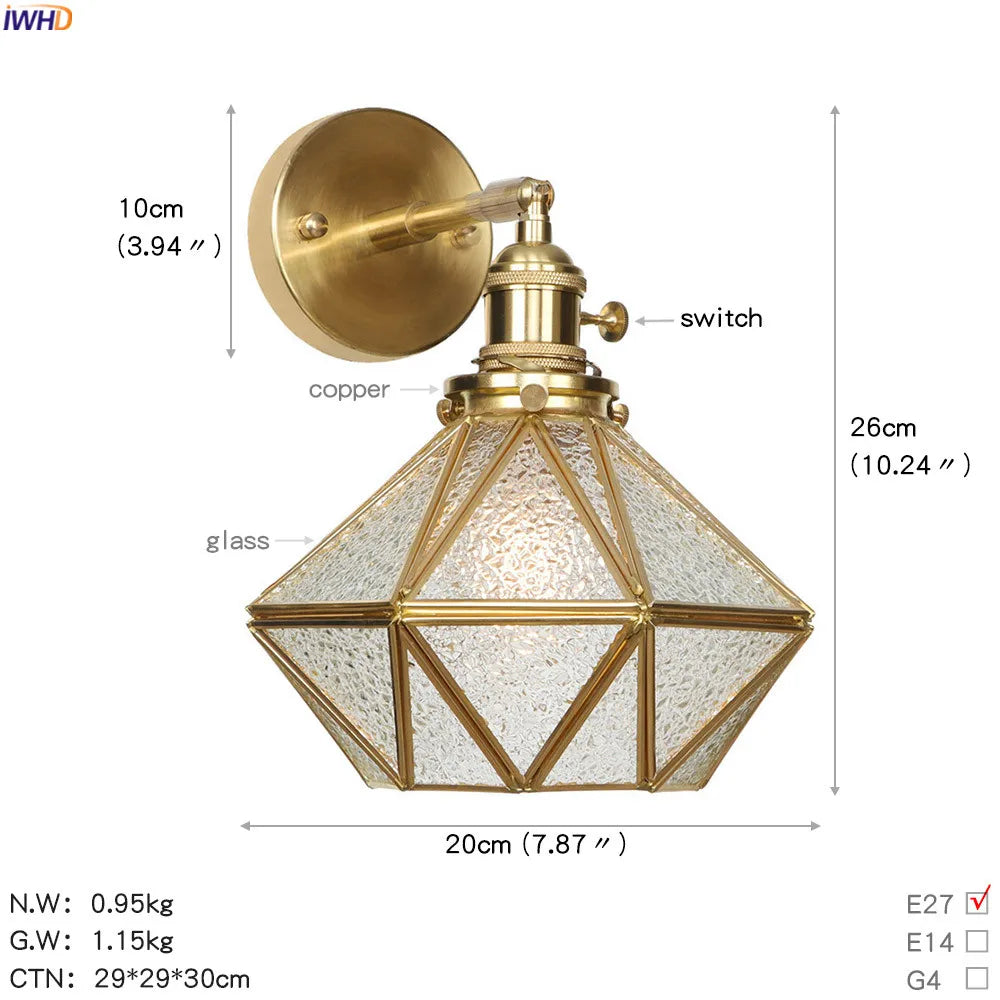 Decorbites™ Glas-Kugel-LED-Wandleuchte Retro Vintage Kupfer Applique Murale