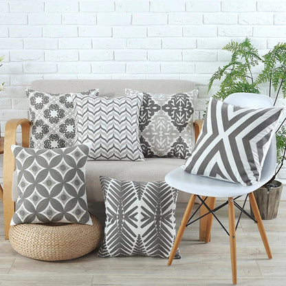 DecorBites™ Grey Pink Geometric Embroidered Cushion Cover, 45x45cm