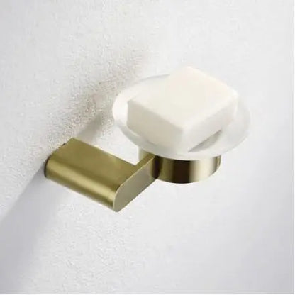 DecorBites™ Brushed Gold Bathroom Hardware Set: Towel Rack, Paper Holder, Toilet Brush Holder, Hooks
