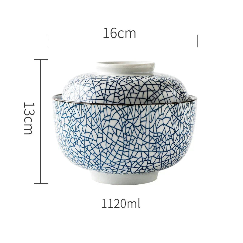 DecorBites™ Japanese Style Ceramic Soup Bowl - Eco-Friendly Under Glazed Tureen