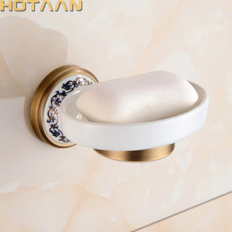 DecorBites™ Brass Soap Holder with Ceramic Dish, Bathroom Soap Basket