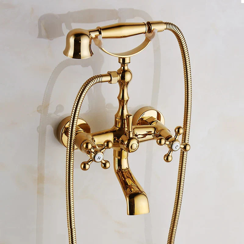 Juego de Grifería de Ducha para Baño en Latón Dorado Decorbites™ de Montaje en Pared con Mango Único y Lluvia