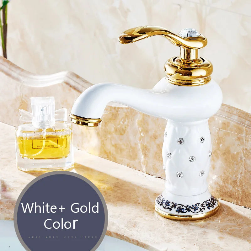 Grifo de Lavabo de Latón Dorado Decorbites™ con Diamante, Asa Única Mezclador de Agua Caliente y Fría
