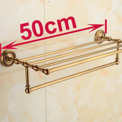 DecorBites™ Brass Towel Rack, Antique Brass Holder, 50cm Shelf, Bathroom Accessories