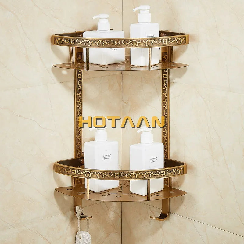 DecorBites™ Antique Aluminum Double Layer Bathroom Corner Shelf - Bathroom Holder Organizer