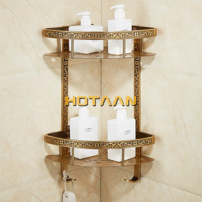 DecorBites™ Antique Aluminum Double Layer Bathroom Corner Shelf - Bathroom Holder Organizer