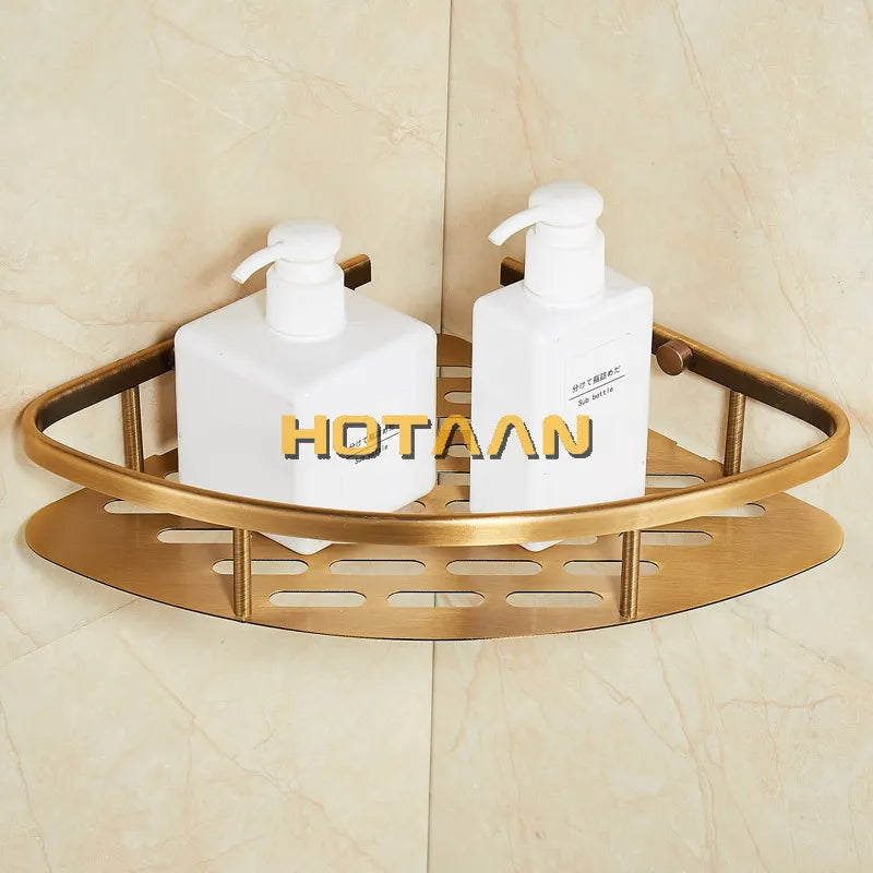 حامل سلة دش من الألومنيوم بلمسة نهائية عتيقة من DecorBites™، سلة رف حمام أنيقة