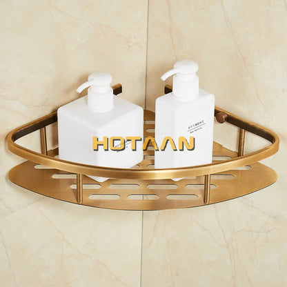 حامل سلة دش من الألومنيوم بلمسة نهائية عتيقة من DecorBites™، سلة رف حمام أنيقة