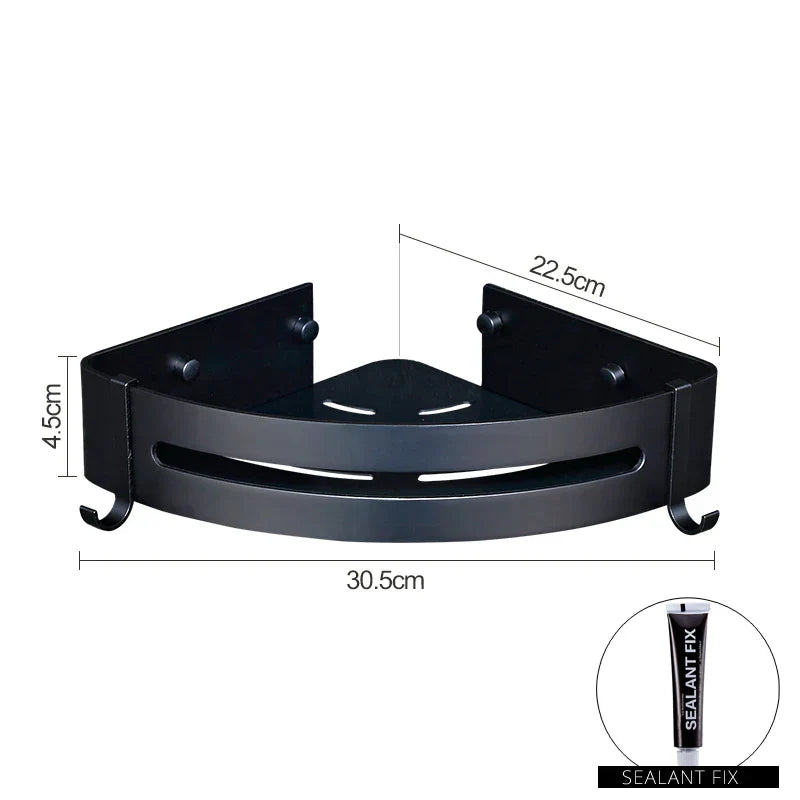 رف مستحضرات تجميل DecorBites™ من الألومنيوم باللون الأسود لتخزين الحمام والمطبخ