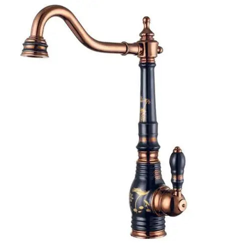 صنبور مطبخ نحاسي من DecorBites™ مصنوع من البورسلين، خلاط حوض دوار بلمسة نهائية من الكروم