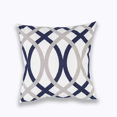 DecorBites™ Blue Zigzag Geometric Embroidered Cushion Cover 45x45cm