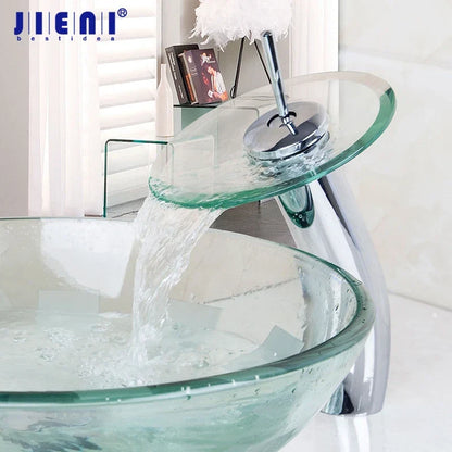 DecorBites™ Glass Waterfall Faucet Chrome Brass Mixer for Bathroom Sink