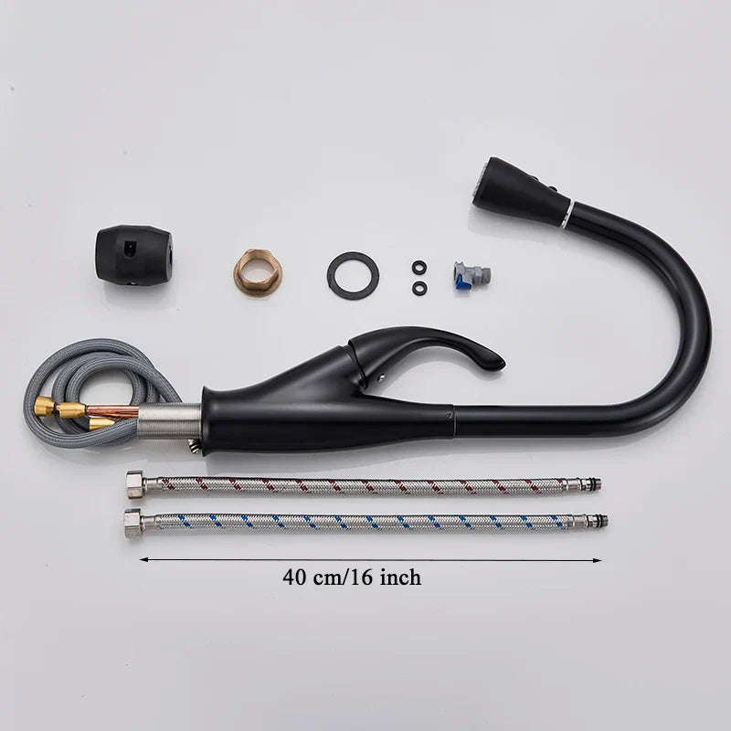 DecorBites™ Kitchen Faucet: Chrome/Black Pull Out Mixer with 2 Function Spout