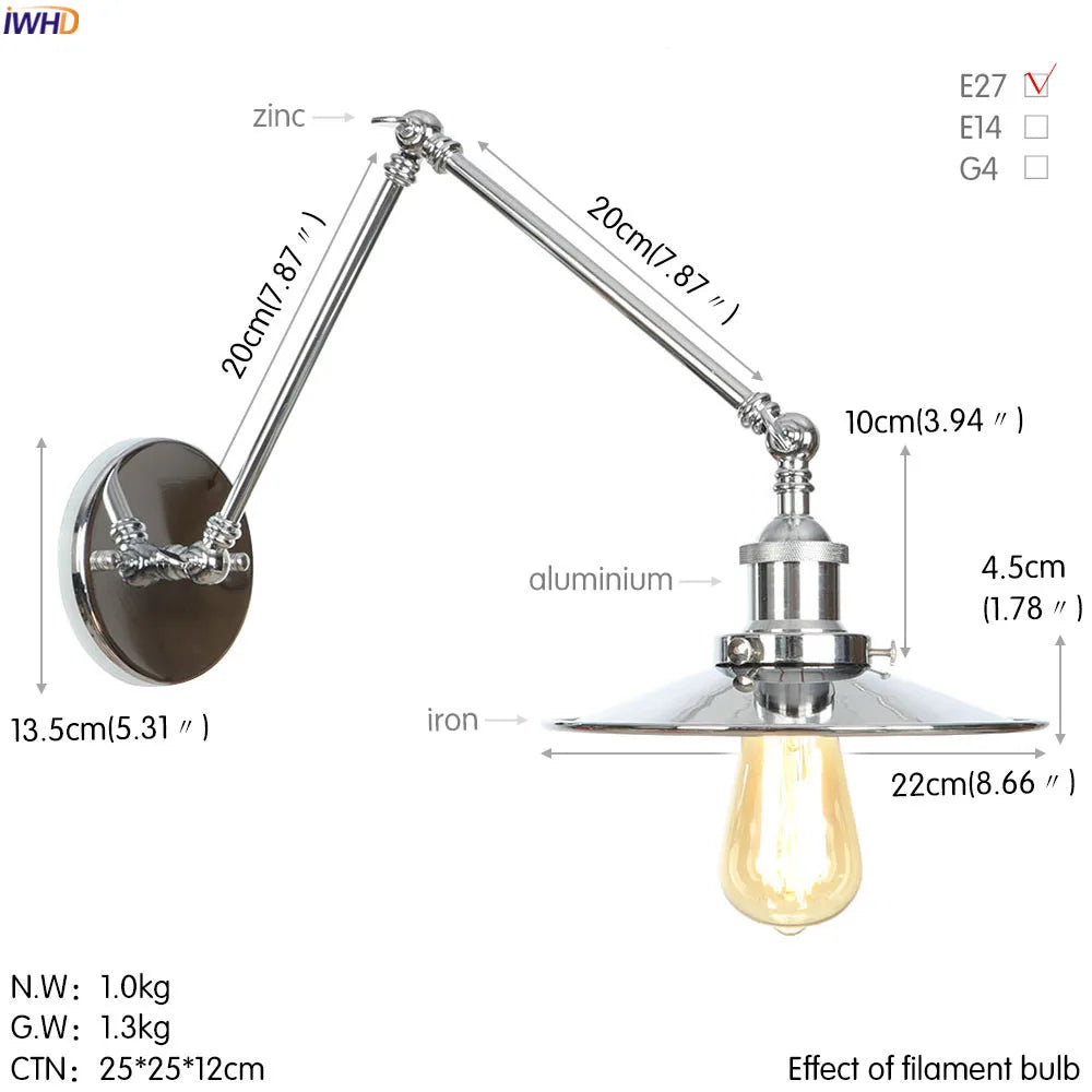 DecorBites™ Industrial Retro LED Wall Sconce Adjustable Loft Style Edison Wall Lights Fixtures