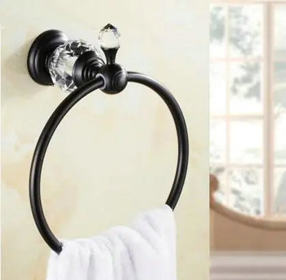 DecorBites™ Black Brass & Crystal Bathroom Accessories Set - Towel Rack, Towel Bar, Paper Holder, Soap Dish, Cup Holder, Toilet JM251