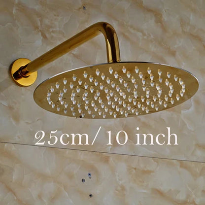DecorBites™ Golden Ultrathin Rainfall Shower Head Set with Wall Mount Brass Arm