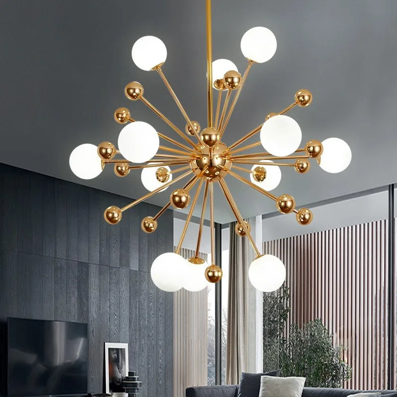DecorBites™ Golden Acrylic Molecule Chandelier: Modern Lighting for Kitchen, Restaurant, or Home