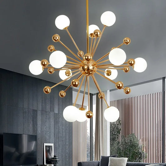DecorBites™ Golden Acrylic Molecule Chandelier: Modern Lighting for Kitchen, Restaurant, or Home