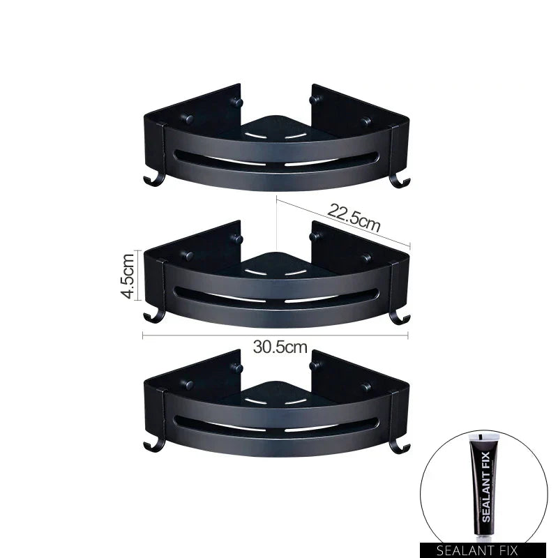 رف مستحضرات تجميل DecorBites™ من الألومنيوم باللون الأسود لتخزين الحمام والمطبخ