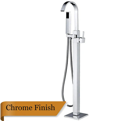 صنبور حوض استحمام قائم بذاته من DecorBites™ مع دش يدوي: صنبور خلاط مثبت على الأرضية من النيكل المصقول