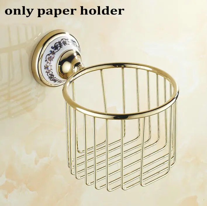 Juego de accesorios de baño DecorBites™ de porcelana pulida dorada para artículos esenciales de baño