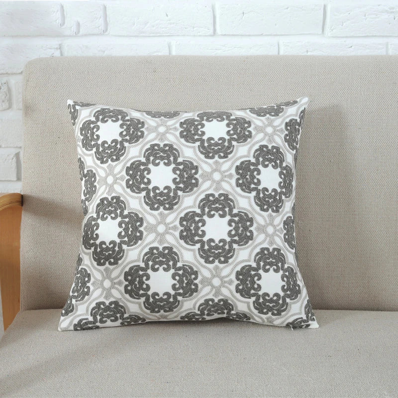 DecorBites™ Grey Pink Geometric Embroidered Cushion Cover, 45x45cm