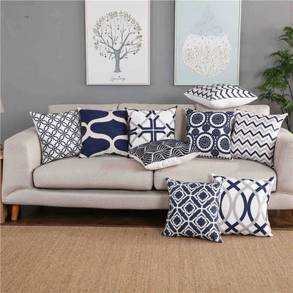 DecorBites™ Blue Zigzag Geometric Embroidered Cushion Cover 45x45cm
